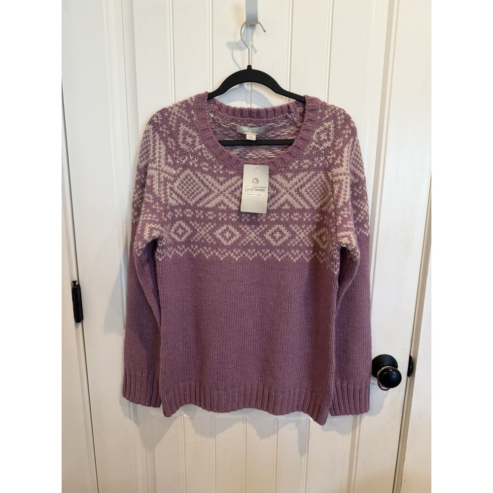 Gander Mountain Guide Series Sweater Womens L Wool Alpaca Fair Isle Purple NWT